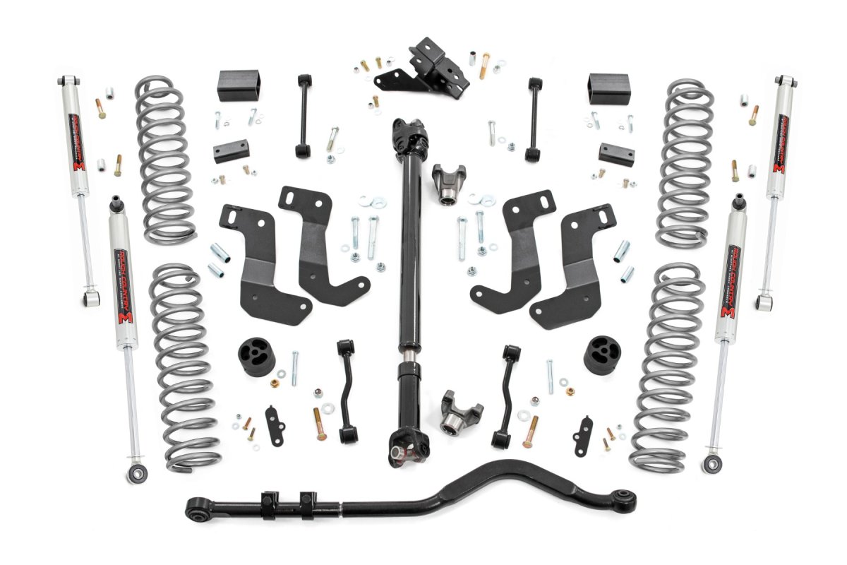 Jeep Wrangler Suspension Lift Kit - Front + Rear - Rough Country - 3.5-Inch Lift, Control Arm Drop, M1 Monotube Shocks - '24-'25